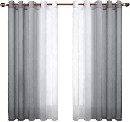 DWCN Grey Ombre Faux Linen Short Sheer Curtains - Image 8