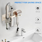Hair Dryer Holder Wall Mounted,Blow Dryer, Curling Iron, Straightener Holder 3 in 1 Bathroom Metal Hair Tool Organizer Rack-White-2