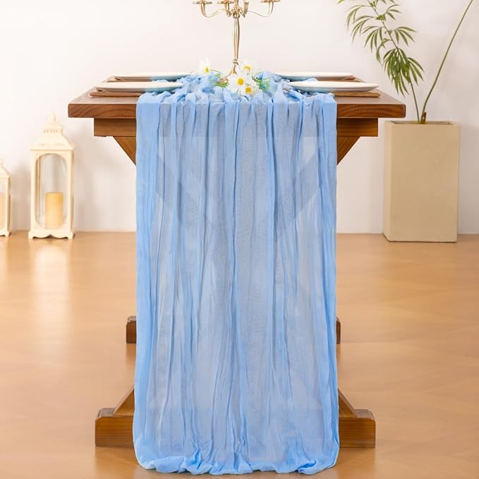 Cheesecloth Table Runner Summer Boho Wedding Birthday Party Home Decor | Blue - Image 4