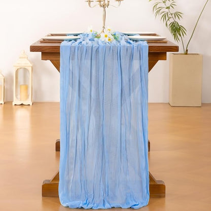 Cheesecloth Table Runner Summer Boho Wedding Birthday Party Home Decor | Blue - Image 3