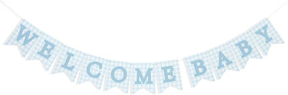 Blue Gingham Welcome Baby Shower Banner - Image 4