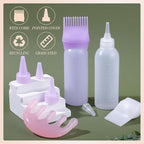 Pimoys Hair Oil Applicator Bottle for Scalp, Root Comb Applicator Bottles Hair Dye Squeeze Bottle Coloring Tools，2 Pack (Purple, White) with 4 Pointed Mouth Cover and Massage Comb