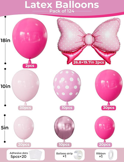 Pink Mouse Balloon Garland Arch Kit, Girls Birthday Decorations | 124 Pcs Hot - Image 2