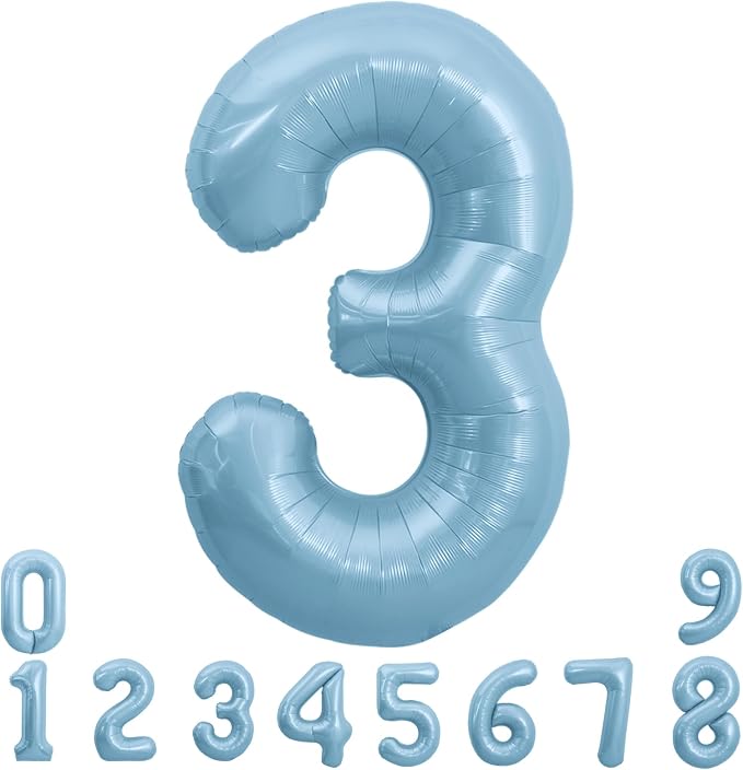 TONIFUL 40 Inch Pastel Blue Number 3 Foil Balloons Large Mylar Foil Digital 3 by TONIFUL