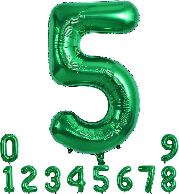 TONIFUL 40 Inch Dark Green Number 5 Balloons Large Foil 5th Birthday Decor | by TONIFUL