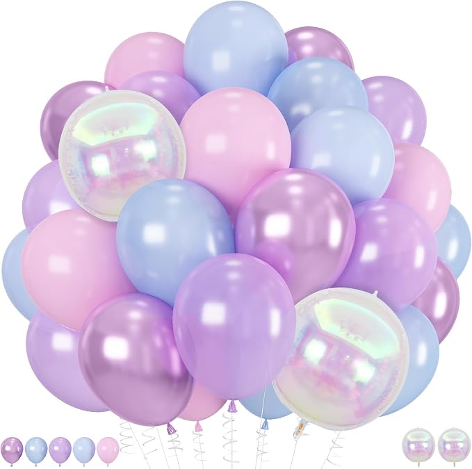 Pink Purple Blue Balloons, Pearl Pink Blue Purple Iridescent 4D Foil Balloon by Togvu