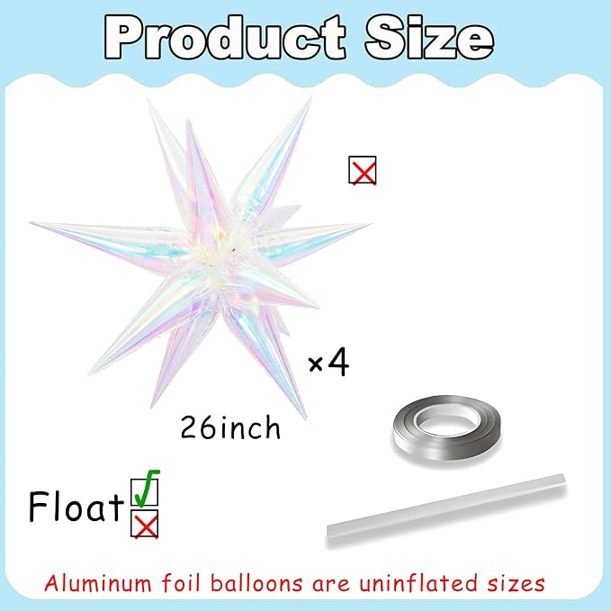 Iridescent Explosion Star Holographic Balloons Star Burst Sparkly Balloons - Image 2