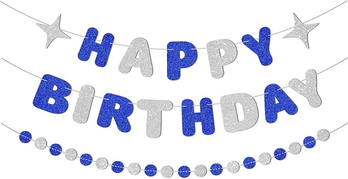 Royal Blue and Silver Happy Birthday Banner-Happy Birthday Decorations by Unknown