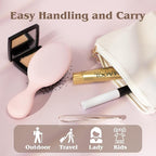 Mini Boar Bristle Hair Brush - Boar & Nylon Bristle Small Brush for Women Kids Long Short Hair to Smooth Add Shine - Travel Size Hair Brush for Purse,Pocket - Pink