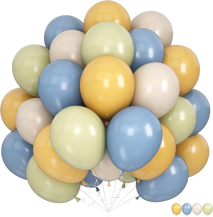 Dusty Blue Green Mustard Yellow Balloons, 12 Inch Lemon Theme Latex Balloon | by KEPMOV