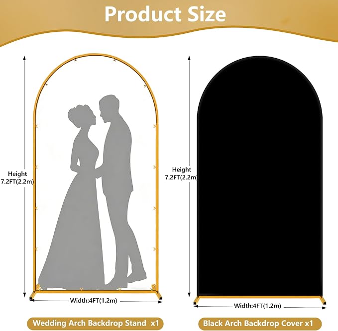 Metal Arch Backdrop Stand and Cover Set, 7.2FT Gold Wedding Backdrop Arch Frame - Image 2