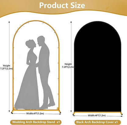 Metal Arch Backdrop Stand and Cover Set, 7.2FT Gold Wedding Backdrop Arch Frame - Image 2