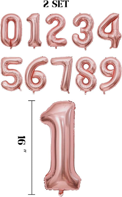 2 Set 20 Pcs Number Balloons 16 Inch Rose Gold 0-9 Number Mylar Foil Balloons - Image 2