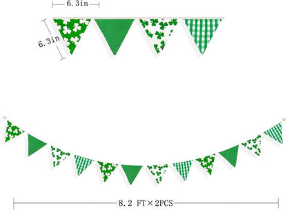 2 Sets of Shamrocks Nursery Garland 20Pcs Green Plaid Clover Pennant Banner - Image 2