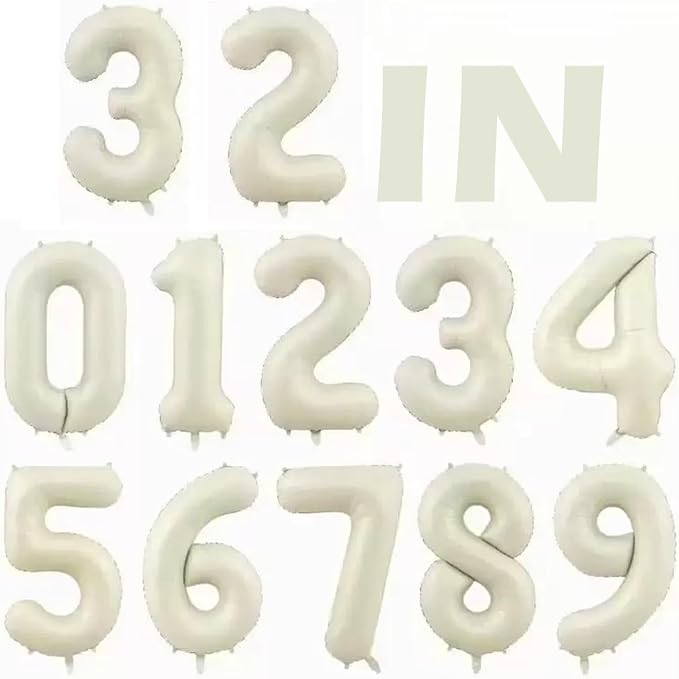 10 Pcs Number Balloons 32 Inch Cream White 0-9 Number Mylar Foil Balloons Cream by Unknown