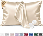 Silk Pillow Cases Standard Size 100% Mulberry Silk Pillowcase for Hair & Skin 22 Momme Both Sided Grade 6A Silk Cooling Soft Breathable 20 x 26 Inches with Hidden Zipper 1PC, Beige
