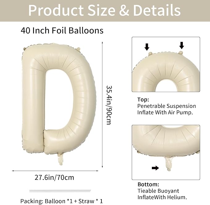 Biapian 40 Inch Giant Cream D Foil Balloons - Image 2