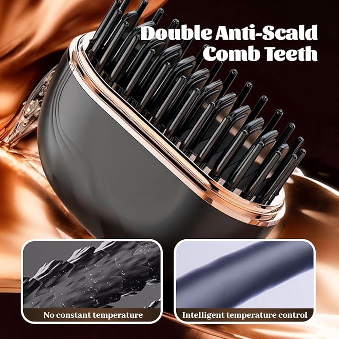 Mini Straightener - Rechargeable Portable Hair Straightener Brush, Fast Heating Hot Comb with Anti-Scald Shell, Lightweight & 3-Speed Temperature Control for Home & Travel Gift (Black)