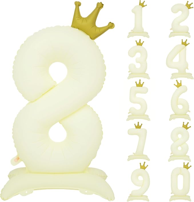 Standing White Crown Number 8 Balloon 40In Retro White Crown 8 Balloon | by YOIOZAIZAI