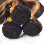 Highlight Bundles Human Hair Light Brown Body Wave Bundle Niegmeag Brazilian Virgin Remy Hair 3 Bundles 18 20 22 Inch Double Weft 2 Tone Black and Light Brown Bundle P1B30 Color