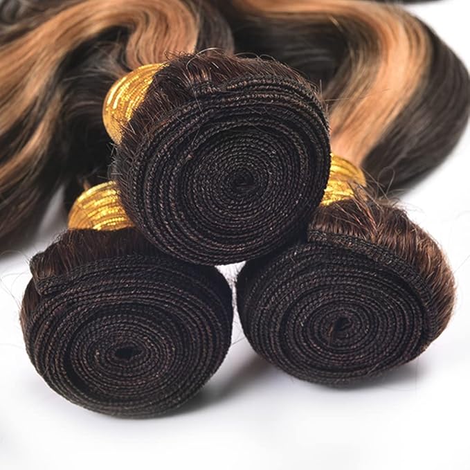 Light Brown Body Wave Bundles Human Hair Ombre Brown Bundles 24 26 28 Inch Niegmeag Brazilian Virgin Remy Hair Extensions Double Weft Highlight P1B30 Body Wave Bundle Hair Weave