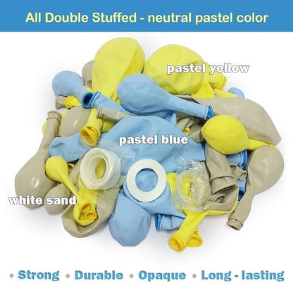 Blue Yellow Balloon Arch Kit Double Stuffed Light Yellow Pastel Blue White Sand - Image 4