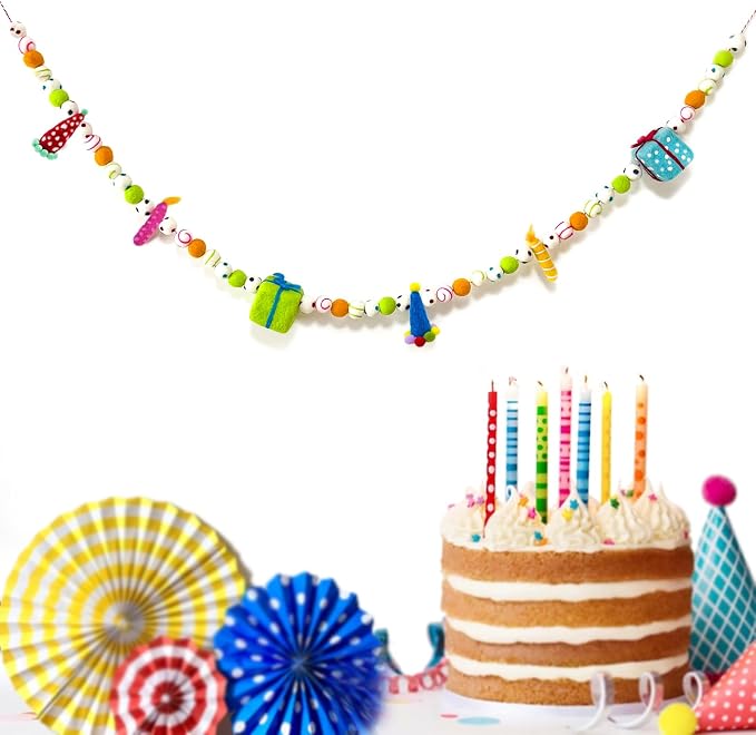 Pre-Strung Birthday Banner Handmade 3D Rainbow Wool Felt Balls Garland | by Unknown
