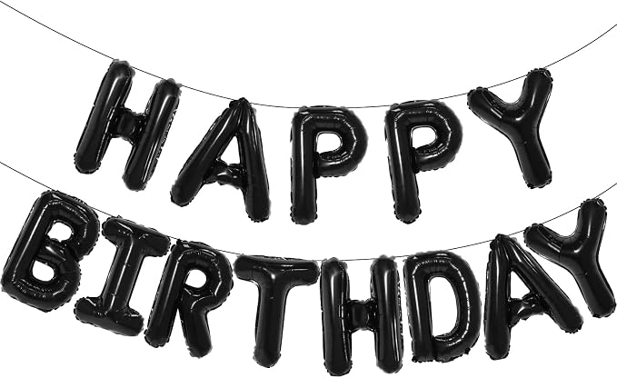 Black Happy Birthday Balloon Banner, 16 Inch Foil Mylar Happy Birthday Balloons by PatiCool