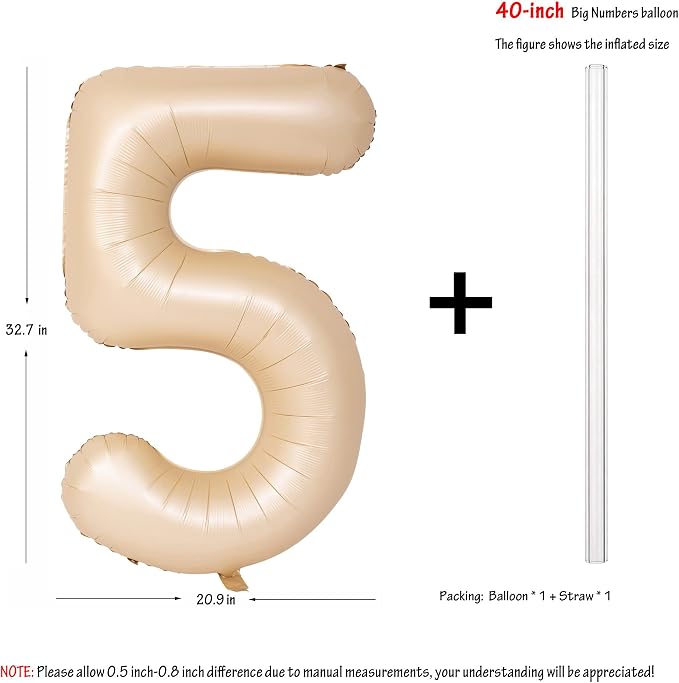 40 In Caramel Number Balloons Helium Foil Mylar latex Balloon Digital 5 | - Image 3