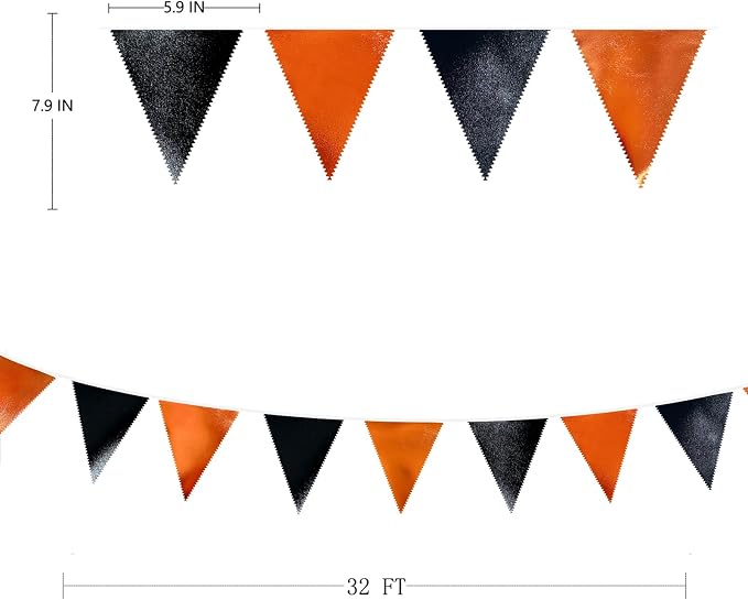 Black Orange Party Decoration Metallic Fabric Triangle Pennant Banner Flag - Image 2