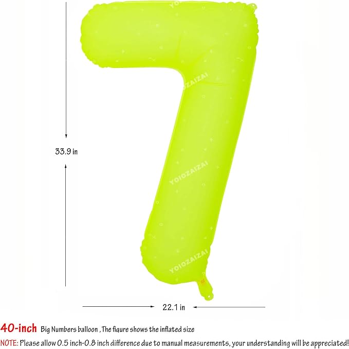 40 IN Fluorescent Yellow Number 7 Balloon Neon Yellow 7 Foil Balloon | - Image 2