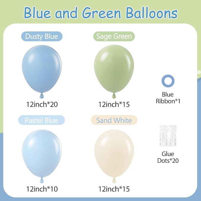 60pcs Blue and Green Balloons 12inch - Image 2