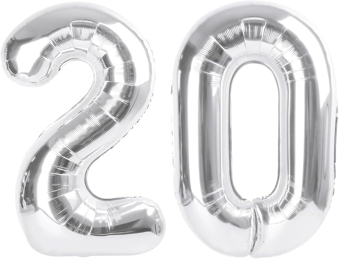 Large Number Balloons 40 Inch Silver 20 Balloon by Mluchee