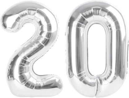 Large Number Balloons 40 Inch Silver 20 Balloon by Mluchee