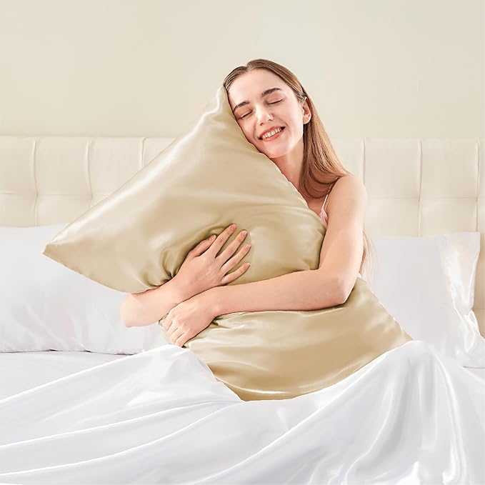 BEDELITE Satin Pillowcase with Zipper, Champagne Pillow Cases Queen Size Set of 2, Super Soft and Cooling Similar to Silk Pillow Cases, Gift for Women Men(20x30 Inches)