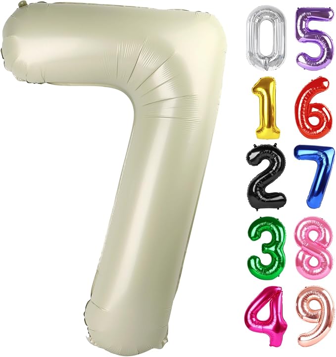 Cream Number 7 Balloon 40 Inch, 7th Birthday Party Decorations Men Women | Foil by IWERP