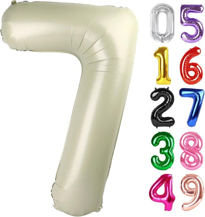 Cream Number 7 Balloon 40 Inch, 7th Birthday Party Decorations Men Women | Foil by IWERP