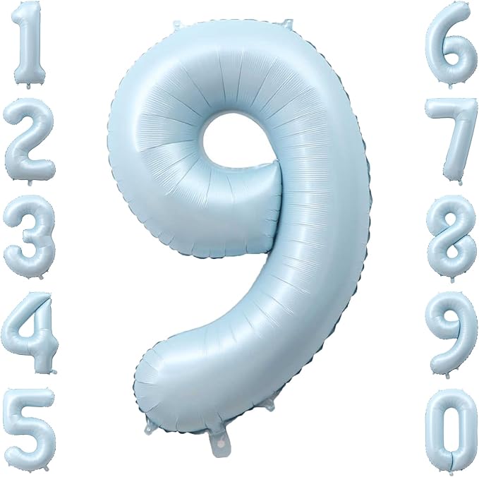 Pastel Blue Number 9 Balloon 40 Inch, Foil Sky Numeral Party Supplies | by Unknown