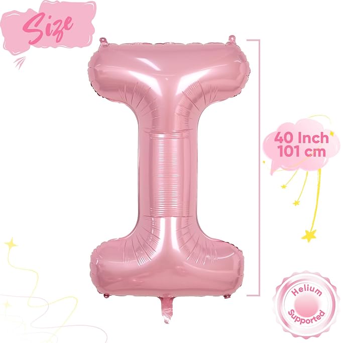 Pink Letter Balloon I, 40 Inch Big Pastel Pink Foil Helium Alphabet I Letter - Image 2