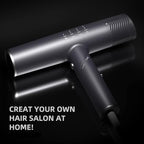 Hair Dryer, High-Speed Brushless Motor Ionic, Foldable and Portable 9Modes One Touch Switch with 1Diffuser, 1Nozzle and 1Concentrator Attachment for Home, Travel, Grey