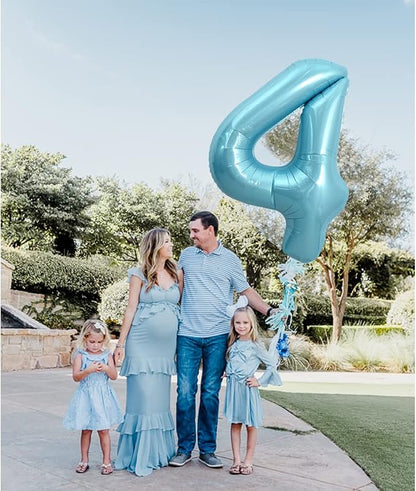 TONIFUL 40 Inch Light Blue Large Numbers Balloons 0-9, Number 4 Digital Helium - Image 3
