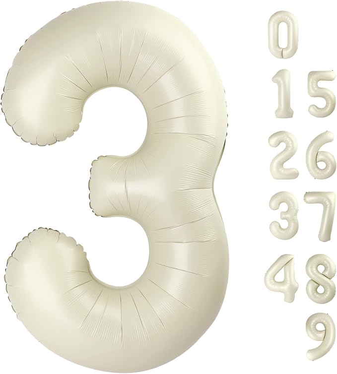 3 Balloon Number 40 Inch Cream Balloons by Mluchee