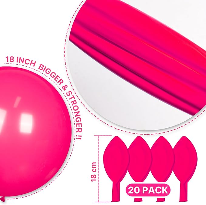 PartyWoo Hot Pink Balloons 20pcs Magenta Fuchsia Color 18 Inch | Balloons - Image 6
