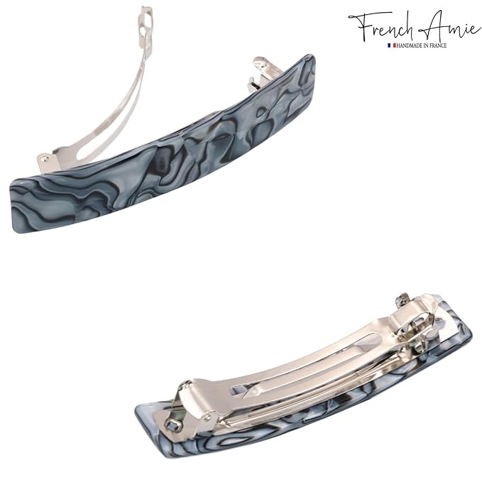 French Amie Oblong Handmade 3.5" Celluloid Automatic Hair Clip Barrette French Hair Clip for Girls Strong Hold Hair Clips for Women No Slip Durable Paris Hair Accessories, Made in France (Grey Magma)