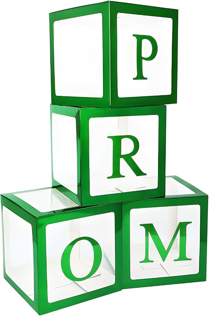 4 Pcs Prom Boxes with Letters 11.8 x 11.8 x 11.8 Inch Clear Balloon Boxes by Trandraft