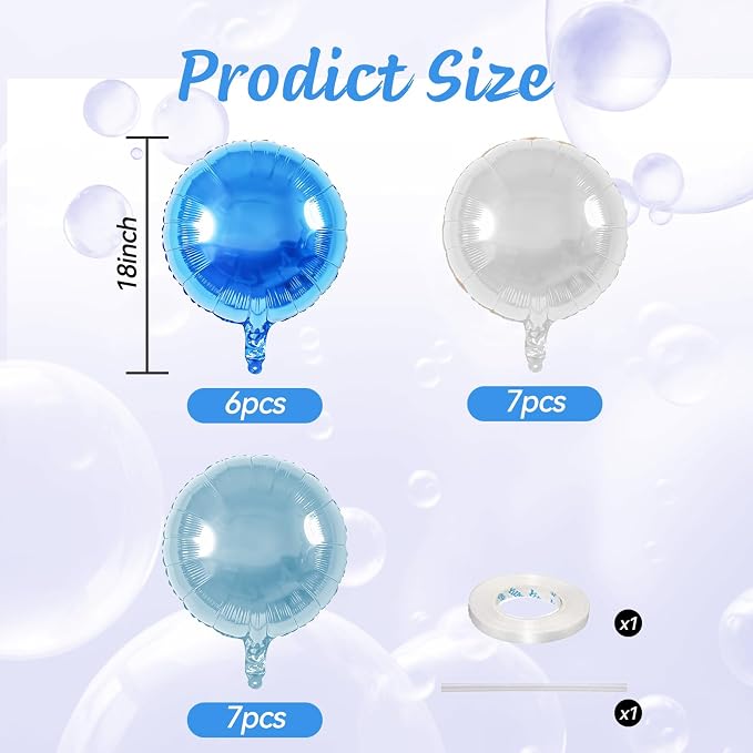 20PCS 18 Inch Round Foil Balloon, Light Royal Blue Silver Round Shaped Balloons - Image 2