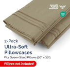 Queen Pillow Cases Set of 2 - Ultra Soft Hotel Quality Pillowcase Covers - Comfy, Cozy & Wrinkle Free - Shrinkage, Stain and Fade Resistant - Machine Washable Pillow Protectors - 2 Piece Set - Khaki