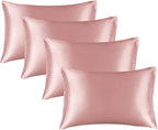BEDELITE Satin Pillowcase for Hair and Skin, Super Soft Similar to Silk Pillow Cases 4 Pack with Envelope Closure, Cooling Pillowcases for Women Men (20"x26" Standard Size, Rose Pink)