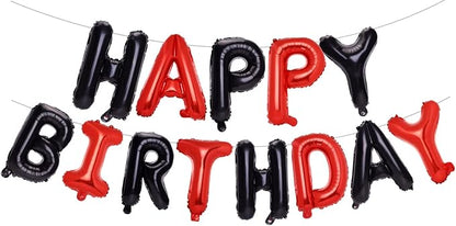 PIGETALE Black and Red Happy Birthday Banner Balloons, 16 Inch Mylar Foil Happy by welcomePIGETALE