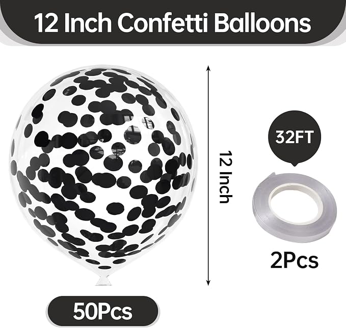 50pcs Black Foil Confetti Balloons, 12 inch Latex Balloon - Image 2